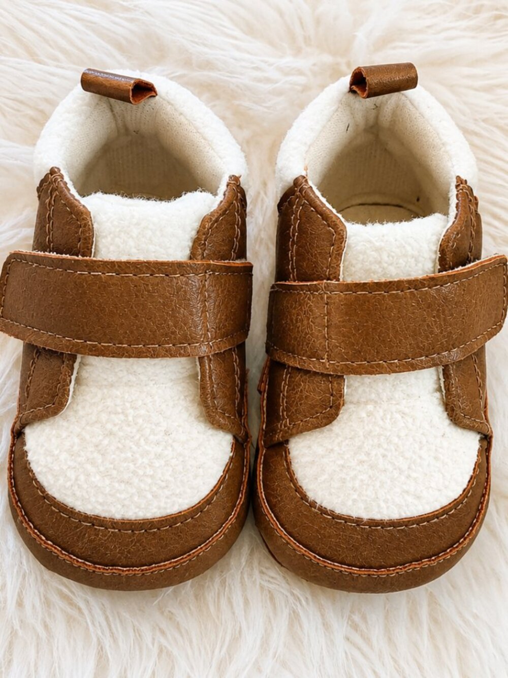 Numby Infant Brown Velcro Faux Shearling Soft Shoes SZ 6-12M